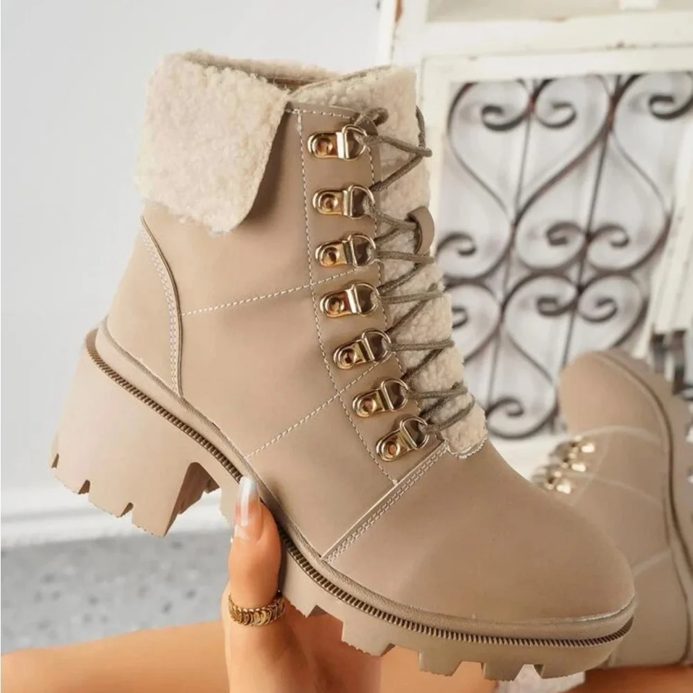 Women Two Tone Lace Up Front Combat Boots Fashion Shoes - Picture 1 of 7